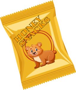 drawing of bag of chips with cartoon bear