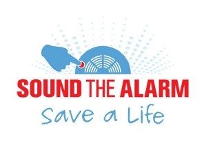 Cartoon of hands checking smoke detector with text sound the alarm, save a lie